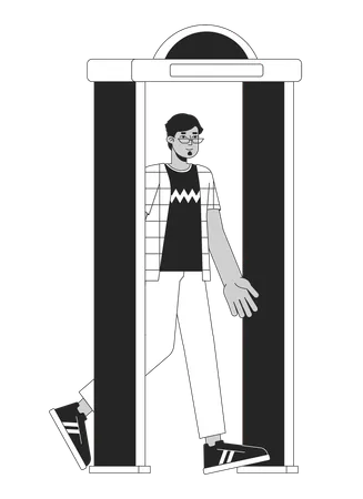 Security Check Airport Bw Vector Spot Illustration Arab Man Passing Metal Detector Machine 2 D Cartoon Flat Line Monochromatic Character For Web UI Design Editable Isolated Outline Hero Image Illustration
