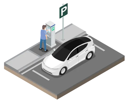 Parking Isometric Composition Man Pay Parking Free At Machine Illustration