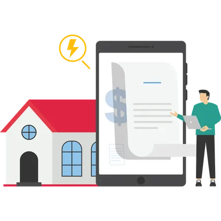Electric Bill Charges Paper Home Finance Online Payment 일러스트레이션