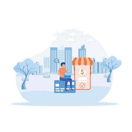 Man pay via online transfer  Illustration