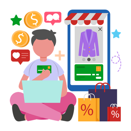 Man Pay with Credit Card  Illustration