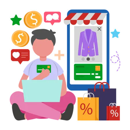 Man Pay with Credit Card  Illustration
