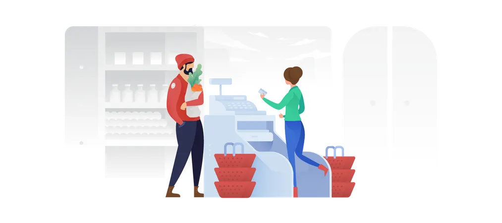Man Paying At Cashier In Shopping Mall Illustration