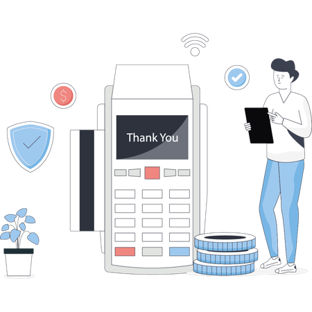 Man paying bill with EDC machine  Illustration