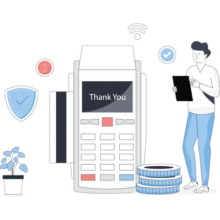 Man paying bill with EDC machine  Illustration