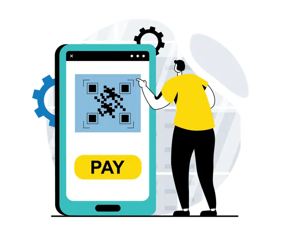 Man paying bills via QR code  Illustration