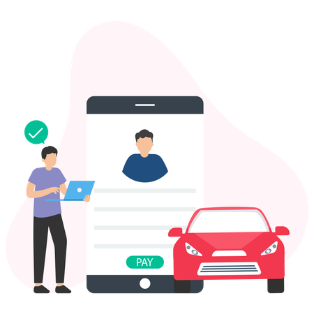 Man paying car loan on mobile  Illustration