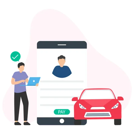 Man paying car loan on mobile  Illustration