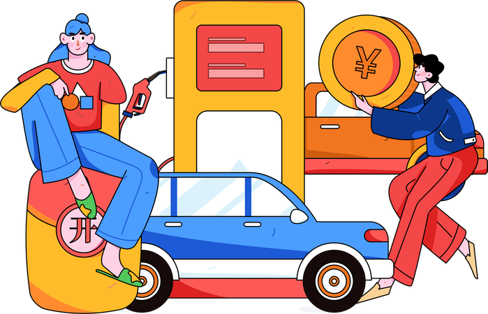 Man paying cash at fuel station  Illustration