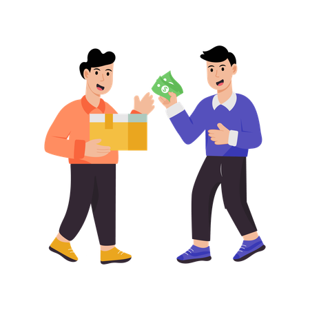 Man paying cash for Delivering Parcel  Illustration