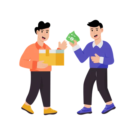 Man paying cash for Delivering Parcel  Illustration