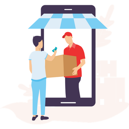 Man paying cash while receiving delivery Illustration