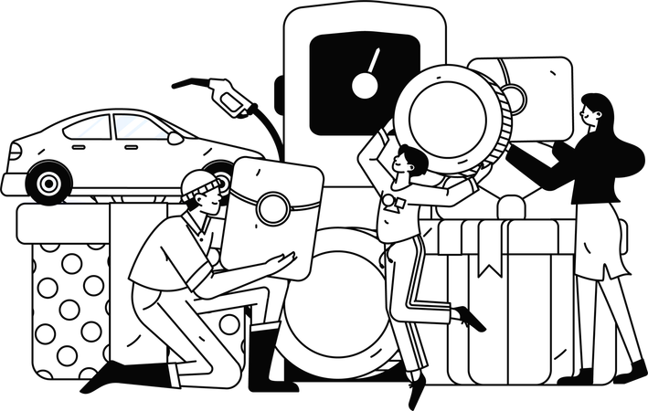 Man paying currency coin at petrol station  Illustration