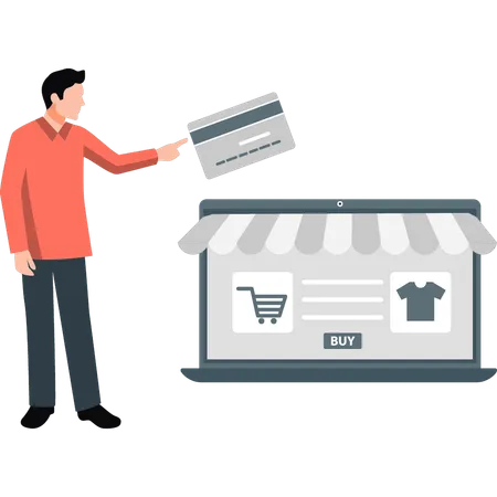 Man paying for online purchase through card  Illustration