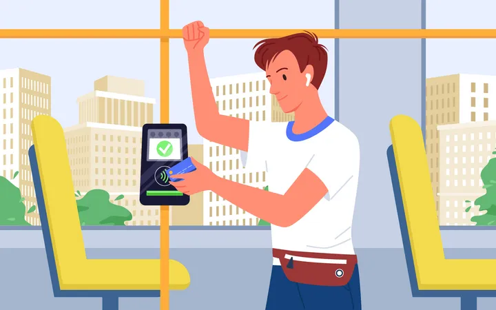 Man paying for public transport using tap to pay  Illustration