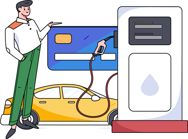 Man paying fuel amount using credit card  Illustration