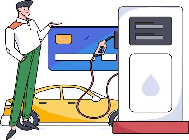 Man paying fuel amount using credit card  Illustration