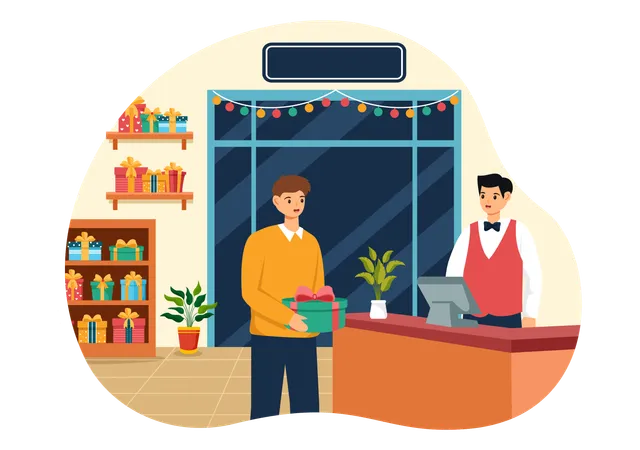 Man paying gift amount at gift store  イラスト
