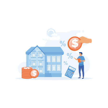 Man paying loan for real estate  Illustration