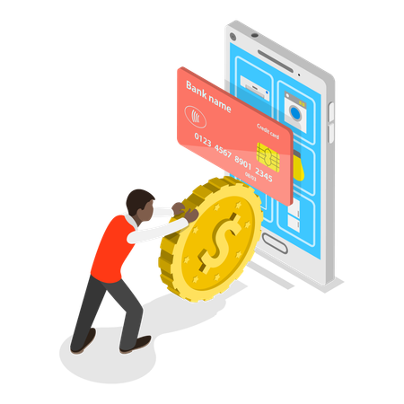 Man paying membership fee using mobile  Illustration