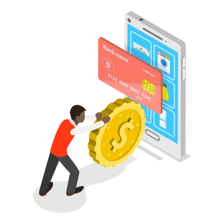 Man paying membership fee using mobile  Illustration