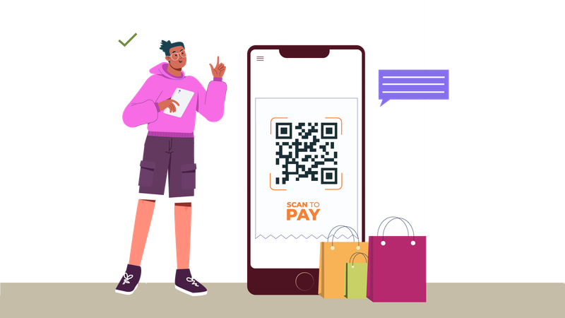 Man paying on smartphone  Illustration