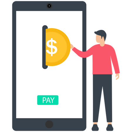 Man Paying Online Bill Using Mobile  Illustration