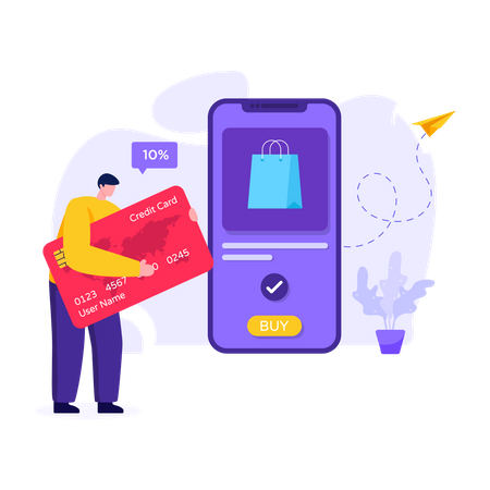 Man paying online via card  Illustration