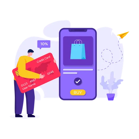 Man paying online via card  Illustration