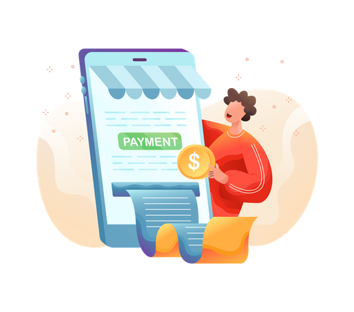 Man paying online via Mobile payment option  Illustration