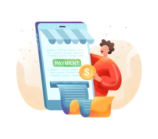 Man paying online via Mobile payment option  Illustration