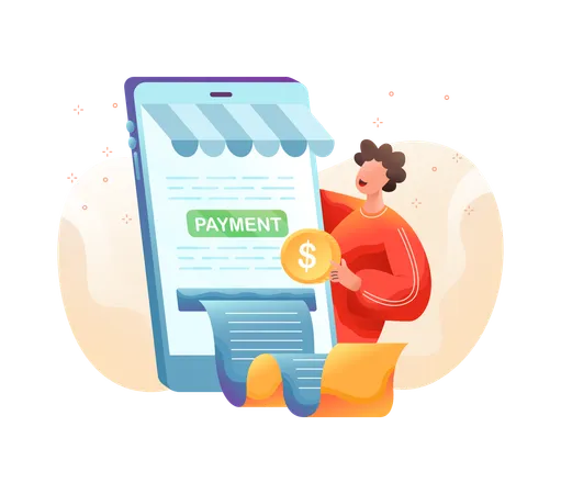 Man paying online via Mobile payment option  Illustration