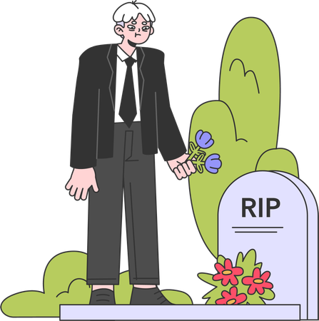 Man paying respect at gravestone  Illustration