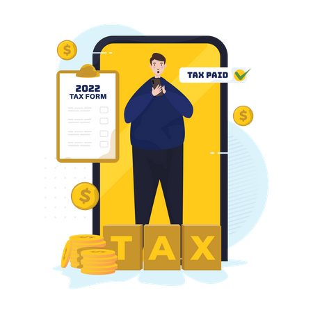 Man paying tax through online app Illustration