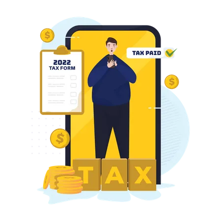 Man paying tax through online app Illustration