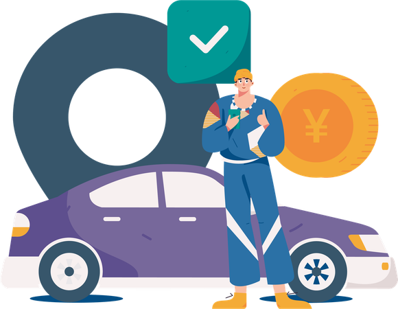 Man paying taxi rent by mobile  Illustration