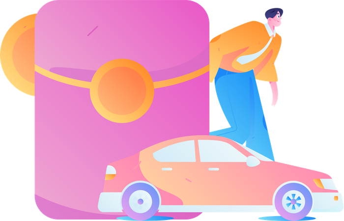 Man paying taxi rent  Illustration