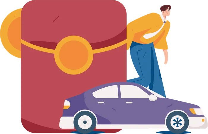 Man paying taxi rent  Illustration