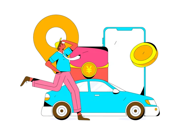 Man paying taxi rent using mobile  Illustration