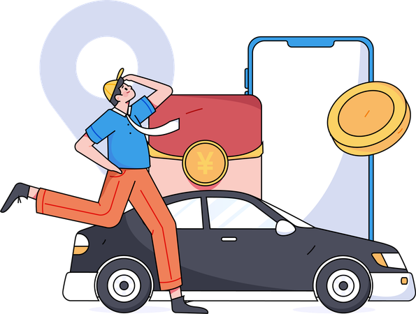 Man paying taxi rent using mobile  Illustration