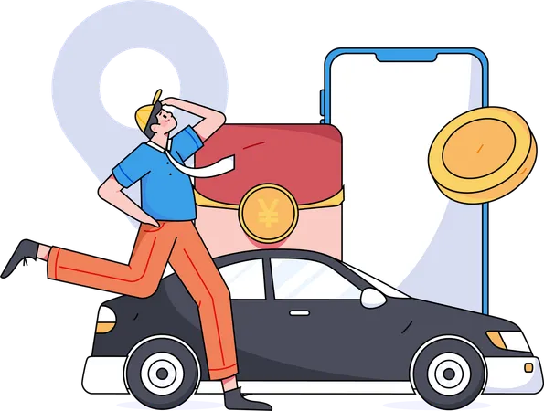 Man paying taxi rent using mobile  Illustration