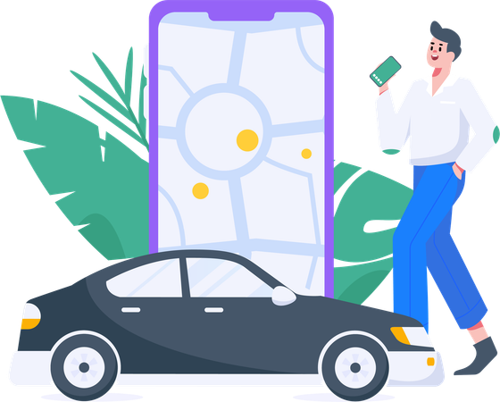 Man paying taxi rent using mobile  Illustration