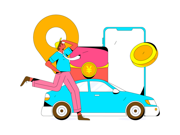 Man paying taxi rent using mobile  Illustration