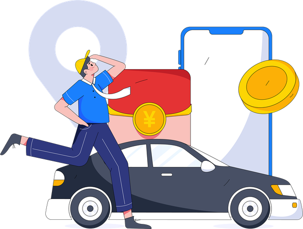 Man paying taxi rent using mobile  Illustration