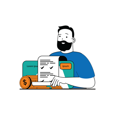 Man paying the bills of business  Illustration