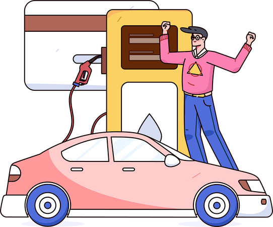 Man paying through card at gas station  Illustration