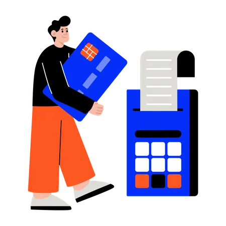 POS端末を使用している男性  イラスト