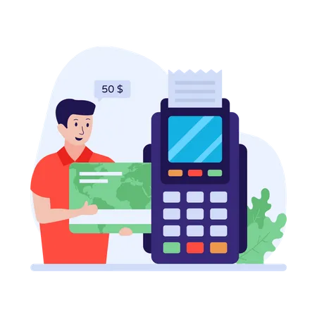 Card Payment Via Pos Machine Payment Method Flat Illustration Illustration