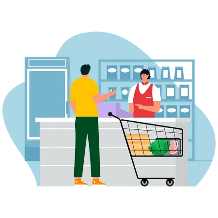 Man paying via card for groceries  Illustration
