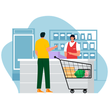 Man paying via card for groceries  Illustration